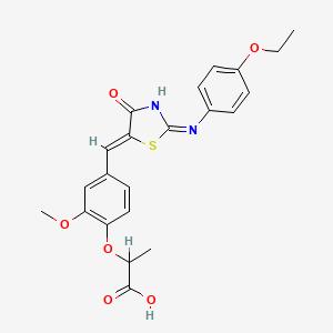 molecular formula C22H22N2O6S B13380019 2-[4-({2-[(4-Ethoxyphenyl)imino]-4-oxo-1,3-thiazolidin-5-ylidene}methyl)-2-methoxyphenoxy]propanoic acid 
