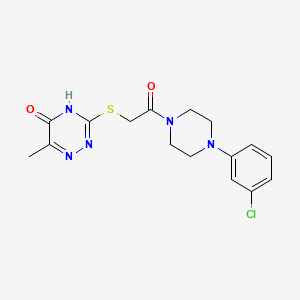 molecular formula C16H18ClN5O2S B13380030 3-({2-[4-(3-chlorophenyl)-1-piperazinyl]-2-oxoethyl}sulfanyl)-6-methyl-1,2,4-triazin-5(4H)-one 