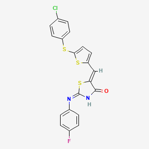 molecular formula C20H12ClFN2OS3 B13380045 (2Z,5Z)-5-({5-[(4-chlorophenyl)sulfanyl]thiophen-2-yl}methylidene)-2-[(4-fluorophenyl)imino]-1,3-thiazolidin-4-one 