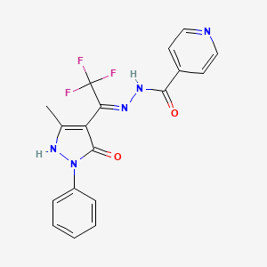 molecular formula C18H14F3N5O2 B13380071 N'-[2,2,2-trifluoro-1-(3-methyl-5-oxo-1-phenyl-1,5-dihydro-4H-pyrazol-4-ylidene)ethyl]isonicotinohydrazide 