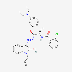 molecular formula C31H30ClN5O3 B13380113 2-chloro-N-[(1E)-1-[4-(diethylamino)phenyl]-3-oxo-3-{2-[2-oxo-1-(prop-2-en-1-yl)-1,2-dihydro-3H-indol-3-ylidene]hydrazinyl}prop-1-en-2-yl]benzamide 