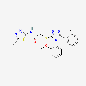 molecular formula C22H22N6O2S2 B13380168 N-(5-ethyl-1,3,4-thiadiazol-2-yl)-2-{[4-(2-methoxyphenyl)-5-(2-methylphenyl)-4H-1,2,4-triazol-3-yl]sulfanyl}acetamide 