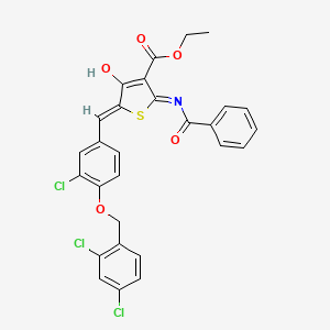 molecular formula C28H20Cl3NO5S B13380274 Ethyl 2-(benzoylamino)-5-{3-chloro-4-[(2,4-dichlorobenzyl)oxy]benzylidene}-4-oxo-4,5-dihydro-3-thiophenecarboxylate 