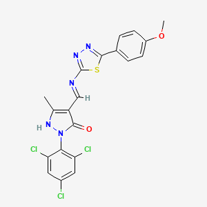 molecular formula C20H14Cl3N5O2S B13380337 (4E)-4-({[5-(4-methoxyphenyl)-1,3,4-thiadiazol-2-yl]amino}methylidene)-5-methyl-2-(2,4,6-trichlorophenyl)-2,4-dihydro-3H-pyrazol-3-one 