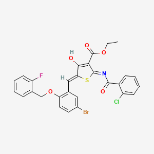 molecular formula C28H20BrClFNO5S B13380370 Ethyl 5-{5-bromo-2-[(2-fluorobenzyl)oxy]benzylidene}-2-[(2-chlorobenzoyl)amino]-4-oxo-4,5-dihydro-3-thiophenecarboxylate 