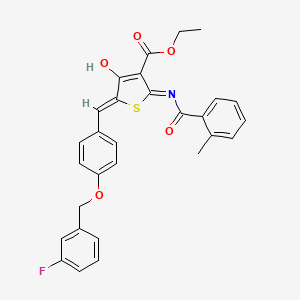 molecular formula C29H24FNO5S B13380405 Ethyl 5-{4-[(3-fluorobenzyl)oxy]benzylidene}-2-[(2-methylbenzoyl)amino]-4-oxo-4,5-dihydro-3-thiophenecarboxylate 