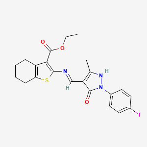 molecular formula C22H22IN3O3S B13380465 ethyl 2-({[1-(4-iodophenyl)-3-methyl-5-oxo-1,5-dihydro-4H-pyrazol-4-ylidene]methyl}amino)-4,5,6,7-tetrahydro-1-benzothiophene-3-carboxylate 