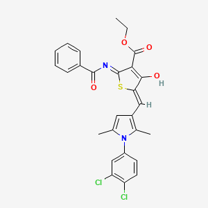 molecular formula C27H22Cl2N2O4S B13380506 ethyl 2-(benzoylamino)-5-{[1-(3,4-dichlorophenyl)-2,5-dimethyl-1H-pyrrol-3-yl]methylene}-4-oxo-4,5-dihydro-3-thiophenecarboxylate 