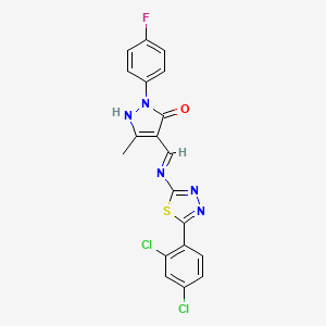 molecular formula C19H12Cl2FN5OS B13381017 4-({[5-(2,4-dichlorophenyl)-1,3,4-thiadiazol-2-yl]amino}methylene)-2-(4-fluorophenyl)-5-methyl-2,4-dihydro-3H-pyrazol-3-one 