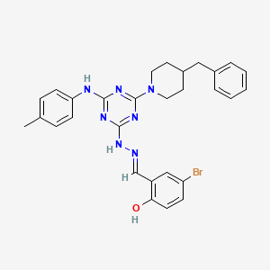 molecular formula C29H30BrN7O B13381053 5-Bromo-2-hydroxybenzaldehyde [4-(4-benzylpiperidin-1-yl)-6-(4-toluidino)-1,3,5-triazin-2-yl]hydrazone 
