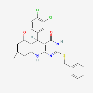 molecular formula C26H23Cl2N3O2S B13381078 2-benzylsulfanyl-5-(3,4-dichlorophenyl)-8,8-dimethyl-5,7,9,10-tetrahydro-1H-pyrimido[4,5-b]quinoline-4,6-dione 