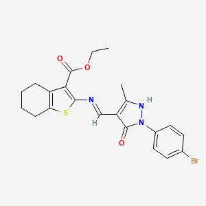 molecular formula C22H22BrN3O3S B13381124 ethyl 2-({[1-(4-bromophenyl)-3-methyl-5-oxo-1,5-dihydro-4H-pyrazol-4-ylidene]methyl}amino)-4,5,6,7-tetrahydro-1-benzothiophene-3-carboxylate 