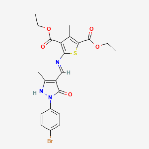 molecular formula C22H22BrN3O5S B13381129 diethyl 5-({[1-(4-bromophenyl)-3-methyl-5-oxo-1,5-dihydro-4H-pyrazol-4-ylidene]methyl}amino)-3-methyl-2,4-thiophenedicarboxylate 