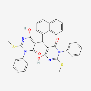 molecular formula C33H26N4O4S2 B13381144 6-hydroxy-5-[[4-hydroxy-2-(methylsulfanyl)-6-oxo-1-phenyl-1,6-dihydro-5-pyrimidinyl](1-naphthyl)methyl]-2-(methylsulfanyl)-3-phenyl-4(3H)-pyrimidinone 