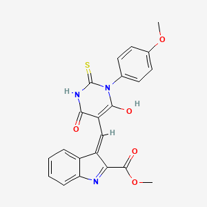 molecular formula C22H17N3O5S B13381202 methyl 3-[(1-(4-methoxyphenyl)-4,6-dioxo-2-thioxotetrahydro-5(2H)-pyrimidinylidene)methyl]-1H-indole-2-carboxylate 