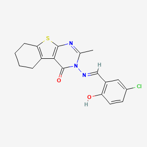 molecular formula C18H16ClN3O2S B13381208 3-[(5-chloro-2-hydroxybenzylidene)amino]-2-methyl-5,6,7,8-tetrahydro[1]benzothieno[2,3-d]pyrimidin-4(3H)-one 