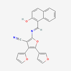 molecular formula C24H14N2O4 B13381212 4-(furan-2-yl)-5-(furan-3-yl)-2-[(E)-(2-hydroxynaphthalen-1-yl)methylideneamino]furan-3-carbonitrile 