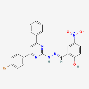molecular formula C23H16BrN5O3 B13381266 2-Hydroxy-5-nitrobenzaldehyde [4-(4-bromophenyl)-6-phenyl-2-pyrimidinyl]hydrazone 