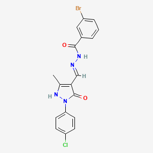 molecular formula C18H14BrClN4O2 B13381296 3-bromo-N'-{[1-(4-chlorophenyl)-3-methyl-5-oxo-1,5-dihydro-4H-pyrazol-4-ylidene]methyl}benzohydrazide 