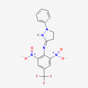 molecular formula C16H12F3N5O4 B13381313 N-[2,6-dinitro-4-(trifluoromethyl)phenyl]-2-phenyl-3,4-dihydropyrazol-5-amine 