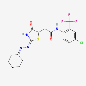 molecular formula C18H18ClF3N4O2S B13381394 N-[4-chloro-2-(trifluoromethyl)phenyl]-2-[2-(2-cyclohexylidenehydrazinyl)-4-oxo-1,3-thiazol-5-yl]acetamide 