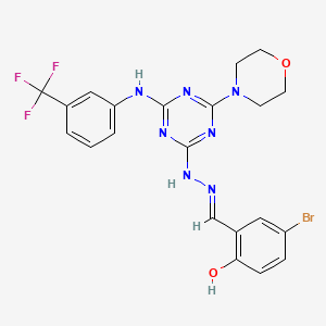 molecular formula C21H19BrF3N7O2 B13381406 5-Bromo-2-hydroxybenzaldehyde {4-(4-morpholinyl)-6-[3-(trifluoromethyl)anilino]-1,3,5-triazin-2-yl}hydrazone 