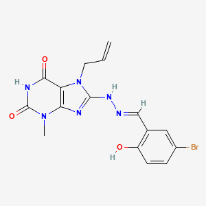 molecular formula C16H15BrN6O3 B13381483 8-[(2E)-2-(5-bromo-2-hydroxybenzylidene)hydrazinyl]-3-methyl-7-(prop-2-en-1-yl)-3,7-dihydro-1H-purine-2,6-dione 