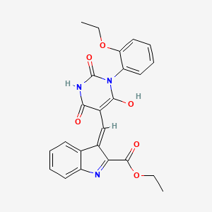 molecular formula C24H21N3O6 B13381486 ethyl 3-[(1-(2-ethoxyphenyl)-2,4,6-trioxotetrahydro-5(2H)-pyrimidinylidene)methyl]-1H-indole-2-carboxylate 