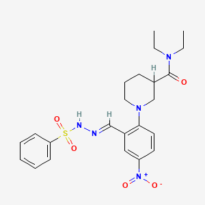 molecular formula C23H29N5O5S B13381518 N,N-diethyl-1-{4-nitro-2-[2-(phenylsulfonyl)carbohydrazonoyl]phenyl}-3-piperidinecarboxamide 