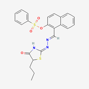 molecular formula C23H21N3O4S2 B13381587 1-[2-(4-Oxo-5-propyl-1,3-thiazolidin-2-ylidene)carbohydrazonoyl]-2-naphthyl benzenesulfonate 