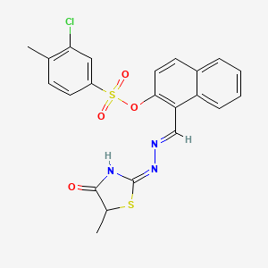 molecular formula C22H18ClN3O4S2 B13381616 1-[2-(5-Methyl-4-oxo-1,3-thiazolidin-2-ylidene)carbohydrazonoyl]-2-naphthyl 3-chloro-4-methylbenzenesulfonate 