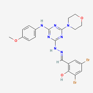 molecular formula C21H21Br2N7O3 B13381630 3,5-Dibromo-2-hydroxybenzaldehyde [4-(4-methoxyanilino)-6-(4-morpholinyl)-1,3,5-triazin-2-yl]hydrazone 