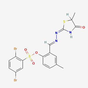 molecular formula C18H15Br2N3O4S2 B13381679 4-Methyl-2-[2-(5-methyl-4-oxo-1,3-thiazolidin-2-ylidene)carbohydrazonoyl]phenyl 2,5-dibromobenzenesulfonate 