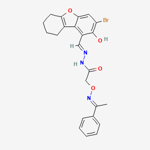 molecular formula C23H22BrN3O4 B13381722 N'-[(3-bromo-2-hydroxy-6,7,8,9-tetrahydrodibenzo[b,d]furan-1-yl)methylene]-2-{[(1-phenylethylidene)amino]oxy}acetohydrazide 
