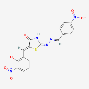 molecular formula C18H13N5O6S B13381766 4-Nitrobenzaldehyde (5-{3-nitro-2-methoxybenzylidene}-4-oxo-1,3-thiazolidin-2-ylidene)hydrazone 