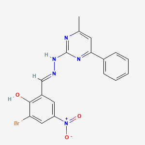 molecular formula C18H14BrN5O3 B13381806 3-Bromo-2-hydroxy-5-nitrobenzaldehyde (4-methyl-6-phenyl-2-pyrimidinyl)hydrazone 