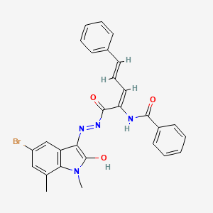 molecular formula C28H23BrN4O3 B13381815 N-(1-{[2-(5-bromo-1,7-dimethyl-2-oxo-1,2-dihydro-3H-indol-3-ylidene)hydrazino]carbonyl}-4-phenyl-1,3-butadienyl)benzamide 