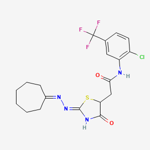 molecular formula C19H20ClF3N4O2S B13381820 N-[2-chloro-5-(trifluoromethyl)phenyl]-2-[2-(cycloheptylidenehydrazono)-4-hydroxy-2,5-dihydro-1,3-thiazol-5-yl]acetamide 