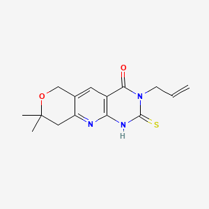 molecular formula C15H17N3O2S B13381857 13,13-dimethyl-6-prop-2-enyl-5-sulfanylidene-12-oxa-2,4,6-triazatricyclo[8.4.0.03,8]tetradeca-1,3(8),9-trien-7-one 