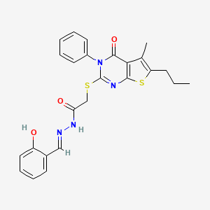 molecular formula C25H24N4O3S2 B13381870 N'-(2-hydroxybenzylidene)-2-[(5-methyl-4-oxo-3-phenyl-6-propyl-3,4-dihydrothieno[2,3-d]pyrimidin-2-yl)sulfanyl]acetohydrazide 