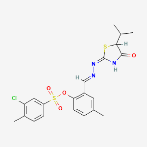 molecular formula C21H22ClN3O4S2 B13382043 2-[2-(5-Isopropyl-4-oxo-1,3-thiazolidin-2-ylidene)carbohydrazonoyl]-4-methylphenyl 3-chloro-4-methylbenzenesulfonate 