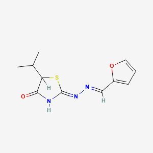 molecular formula C11H13N3O2S B13382068 2-[(2E)-2-(furan-2-ylmethylidene)hydrazinyl]-5-propan-2-yl-1,3-thiazol-4-one 