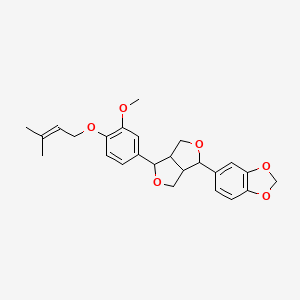 molecular formula C25H28O6 B13382163 5-[6-[3-Methoxy-4-(3-methylbut-2-enoxy)phenyl]-1,3,3a,4,6,6a-hexahydrofuro[3,4-c]furan-3-yl]-1,3-benzodioxole 