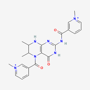 molecular formula C22H25N7O3+2 B13382423 N-[6,7-dimethyl-5-(1-methylpyridin-1-ium-3-carbonyl)-4-oxo-1,6,7,8-tetrahydropteridin-2-yl]-1-methylpyridin-1-ium-3-carboxamide 