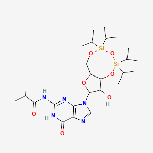 molecular formula C26H45N5O7Si2 B13382439 N-{9-[(6aR,8R,9R,9aS)-9-hydroxy-2,2,4,4-tetrakis(propan-2-yl)-hexahydro-2H-furo[3,2-f][1,3,5,2,4]trioxadisilocin-8-yl]-6-oxo-6,9-dihydro-1H-purin-2-yl}-2-methylpropanamide 