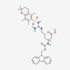 molecular formula C36H44N4O7S B13382575 6-[[amino-[(2,2,5,7,8-pentamethyl-3,4-dihydrochromen-6-yl)sulfonylamino]methylidene]amino]-3-(9H-fluoren-9-ylmethoxycarbonylamino)hexanoic acid 