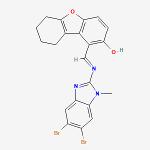 molecular formula C21H17Br2N3O2 B13382770 1-{[(5,6-dibromo-1-methyl-1H-benzimidazol-2-yl)imino]methyl}-6,7,8,9-tetrahydrodibenzo[b,d]furan-2-ol 