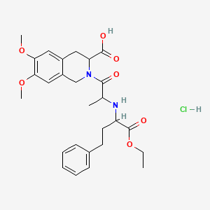 molecular formula C27H35ClN2O7 B13382977 2-[2-[(1-ethoxy-1-oxo-4-phenylbutan-2-yl)amino]propanoyl]-6,7-dimethoxy-3,4-dihydro-1H-isoquinoline-3-carboxylic acid;hydrochloride 
