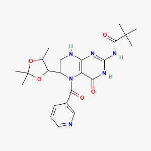 molecular formula C23H30N6O5 B13383009 2,2-dimethyl-N-[4-oxo-5-(pyridine-3-carbonyl)-6-(2,2,5-trimethyl-1,3-dioxolan-4-yl)-1,6,7,8-tetrahydropteridin-2-yl]propanamide 