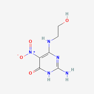molecular formula C6H9N5O4 B13383061 2-amino-6-((2-hydroxyethyl)amino)-5-(nitro)pyrimidin-4(3H)-one CAS No. 883-10-3
